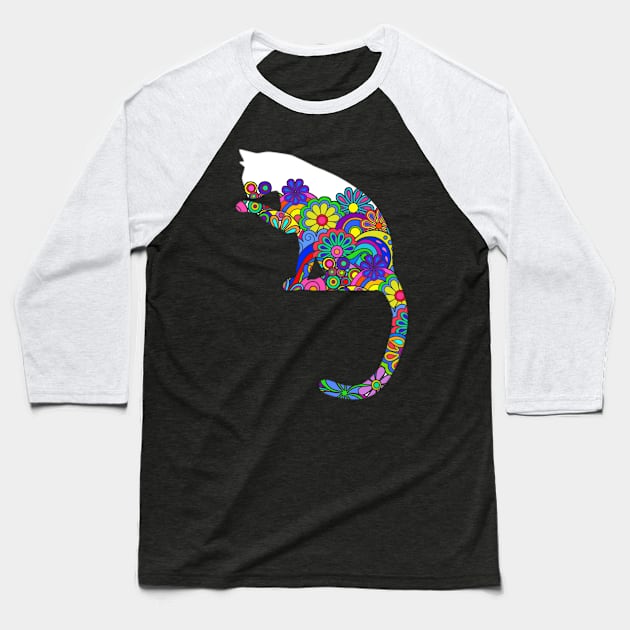 Psychedelic Cat Baseball T-Shirt by AlondraHanley